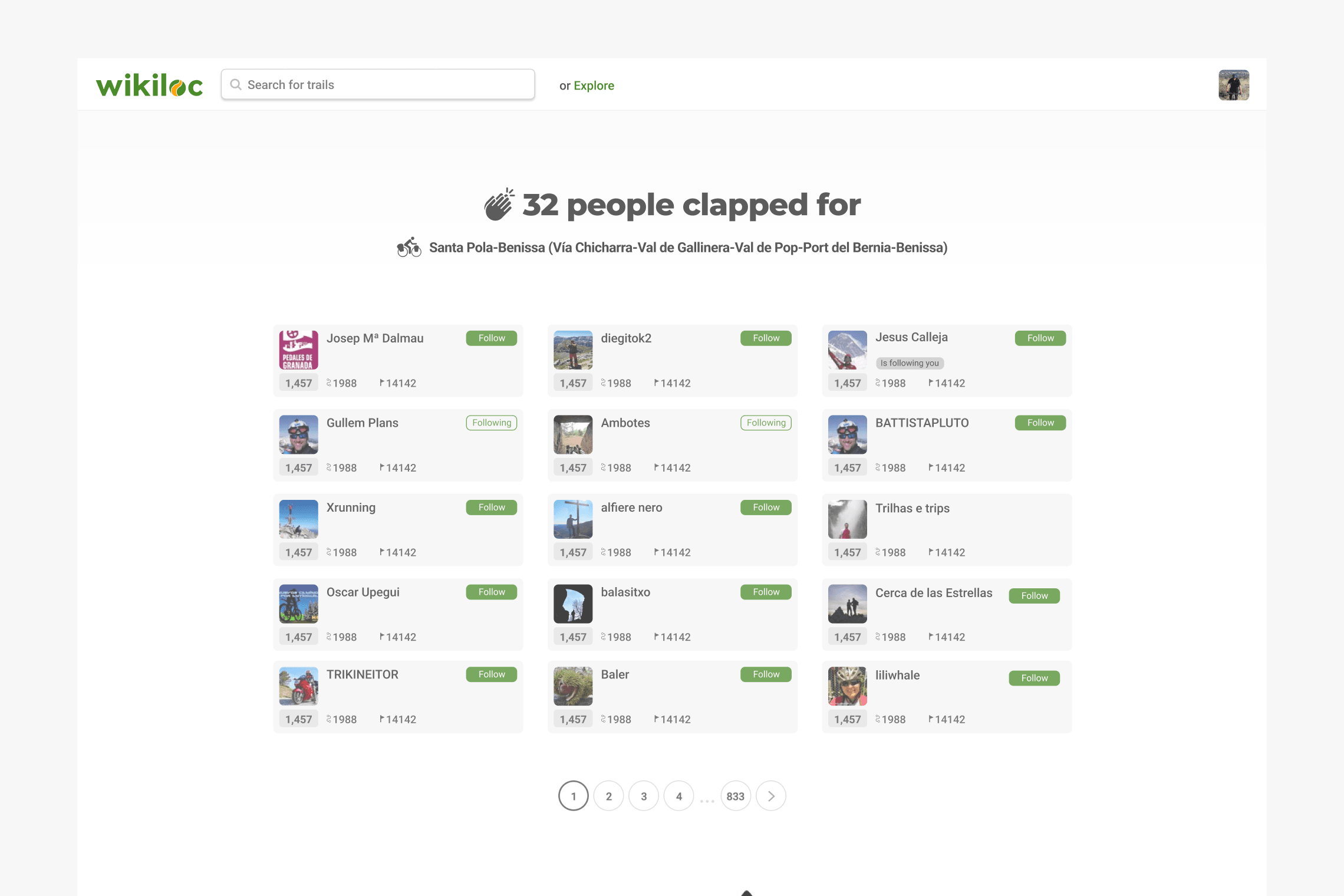 Full list of people who clapped for a trail on web