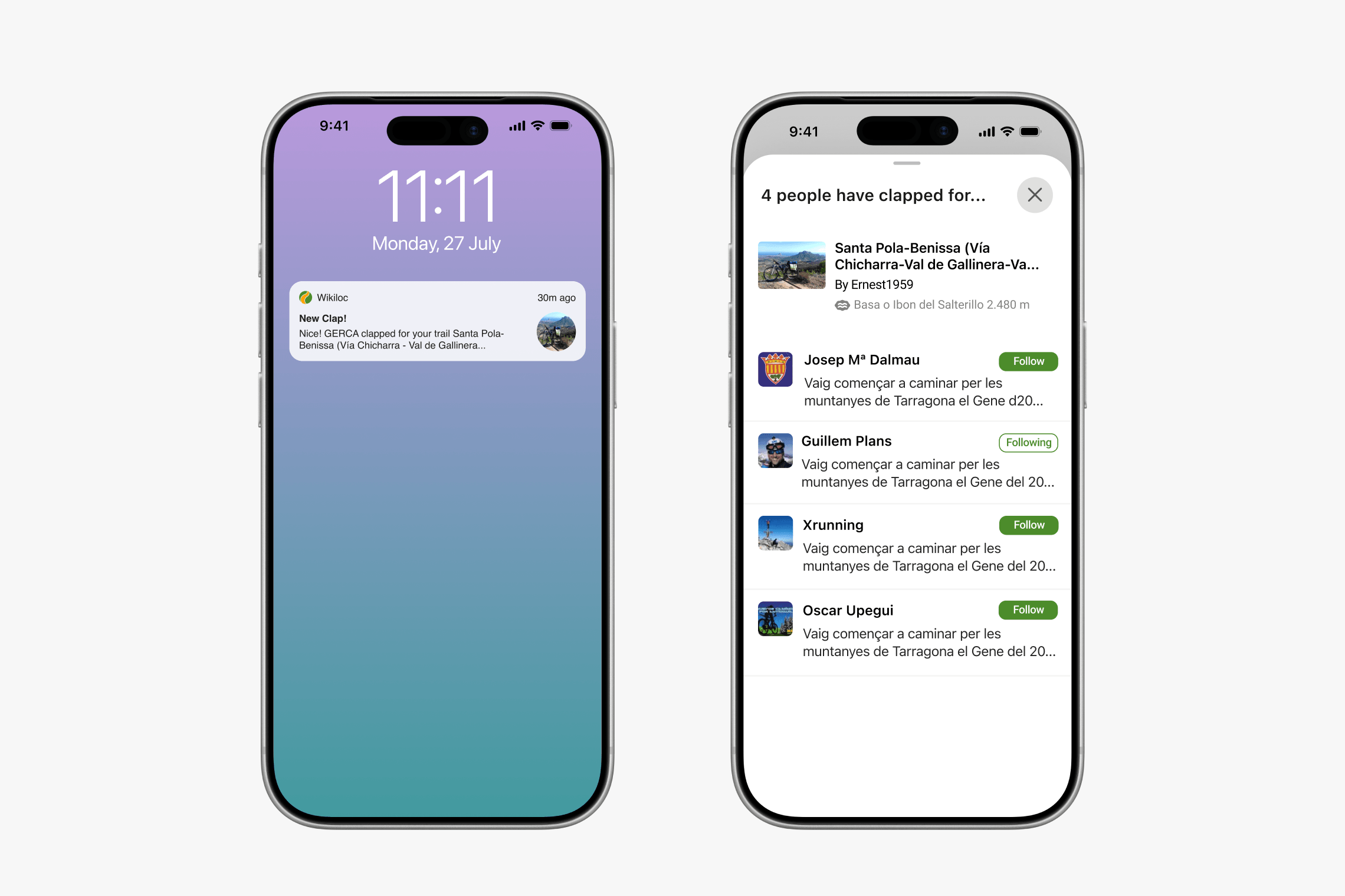 Push notification and list of people who clapped
