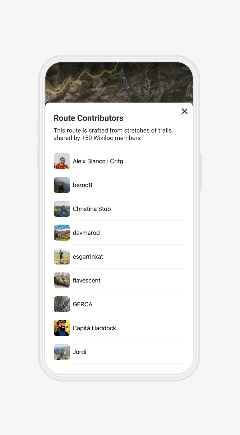 Route contributors displayed in the mobile Route Planner