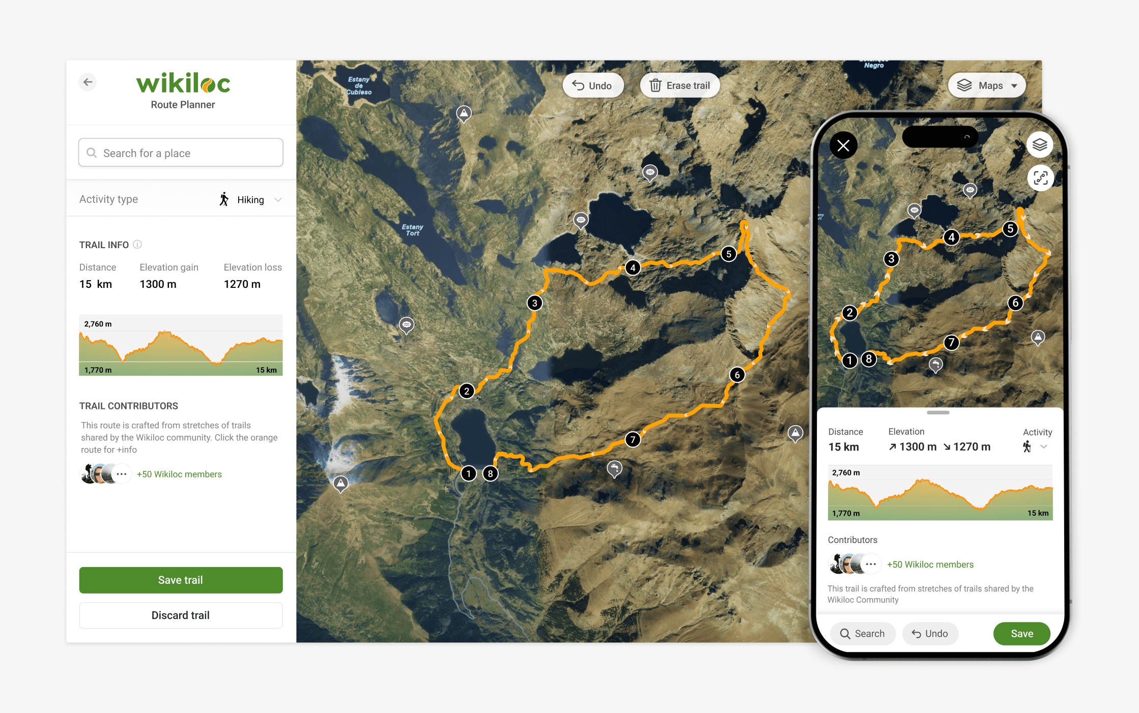 Final Wikiloc Route Planner design for web and mobile