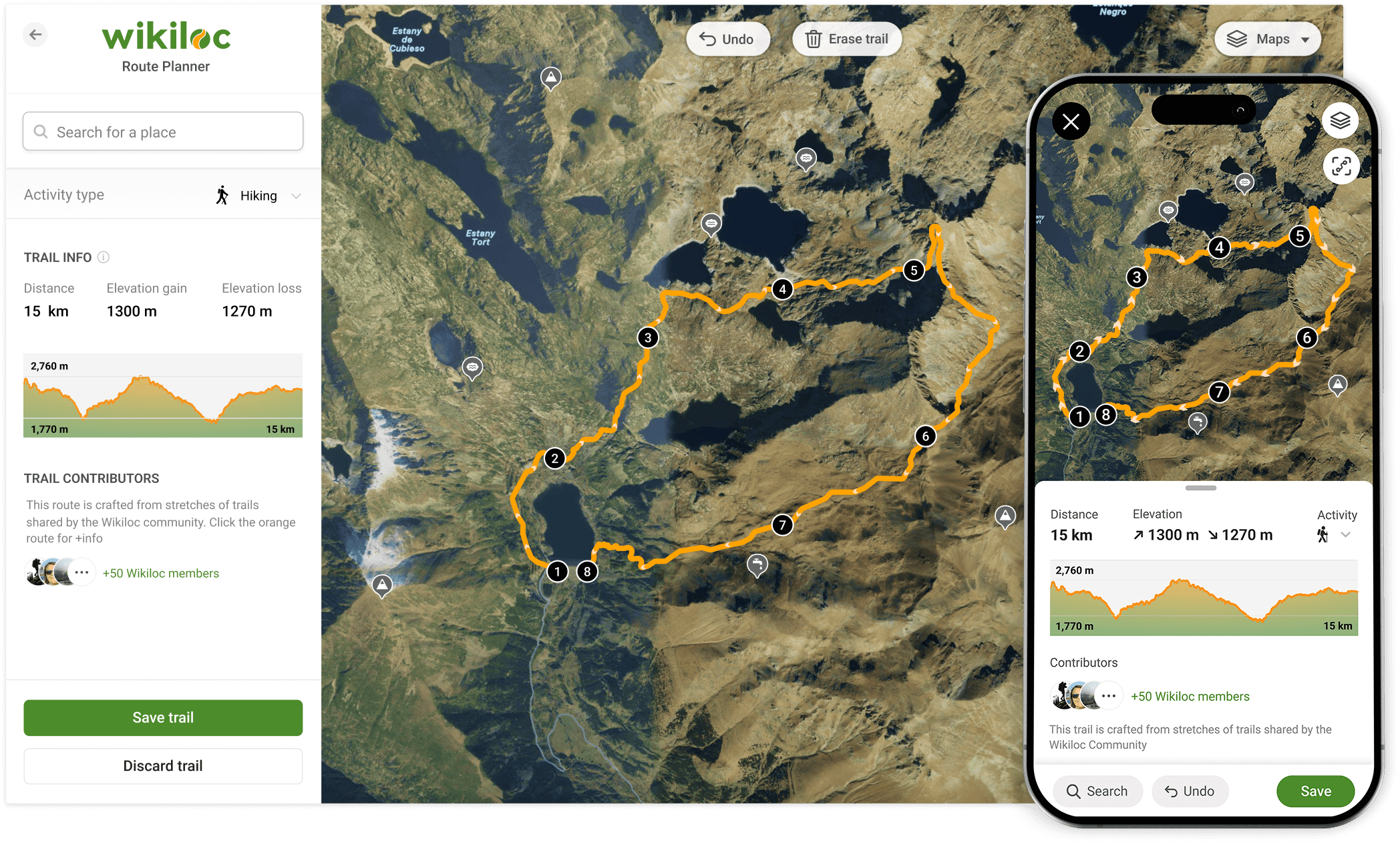 Header interface for the route planner