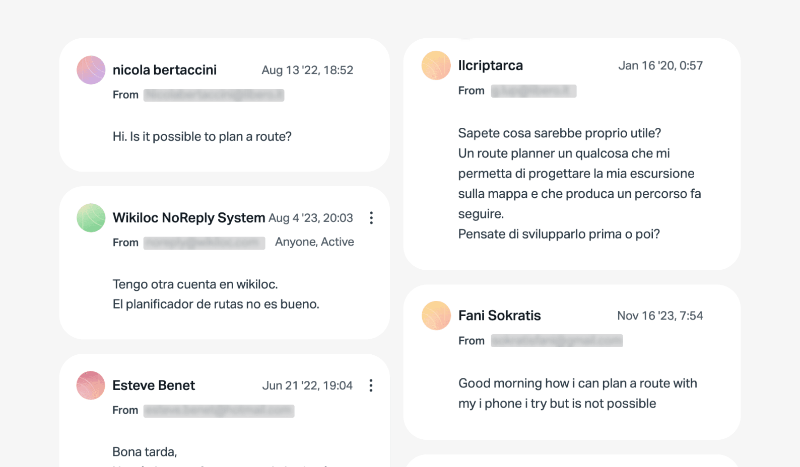 User feedback requests for a new Route Planner