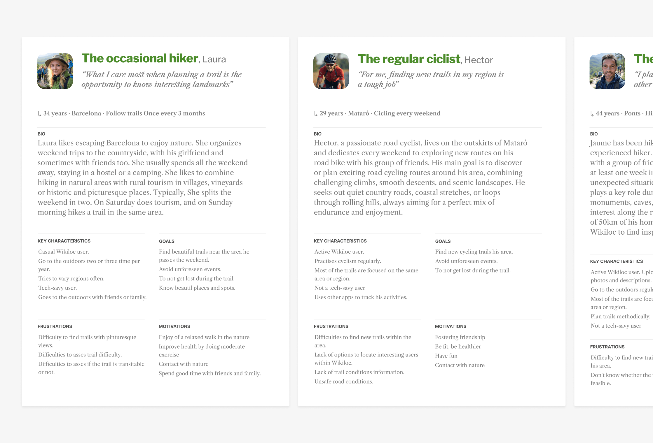 Three user personas created for the Route Planner