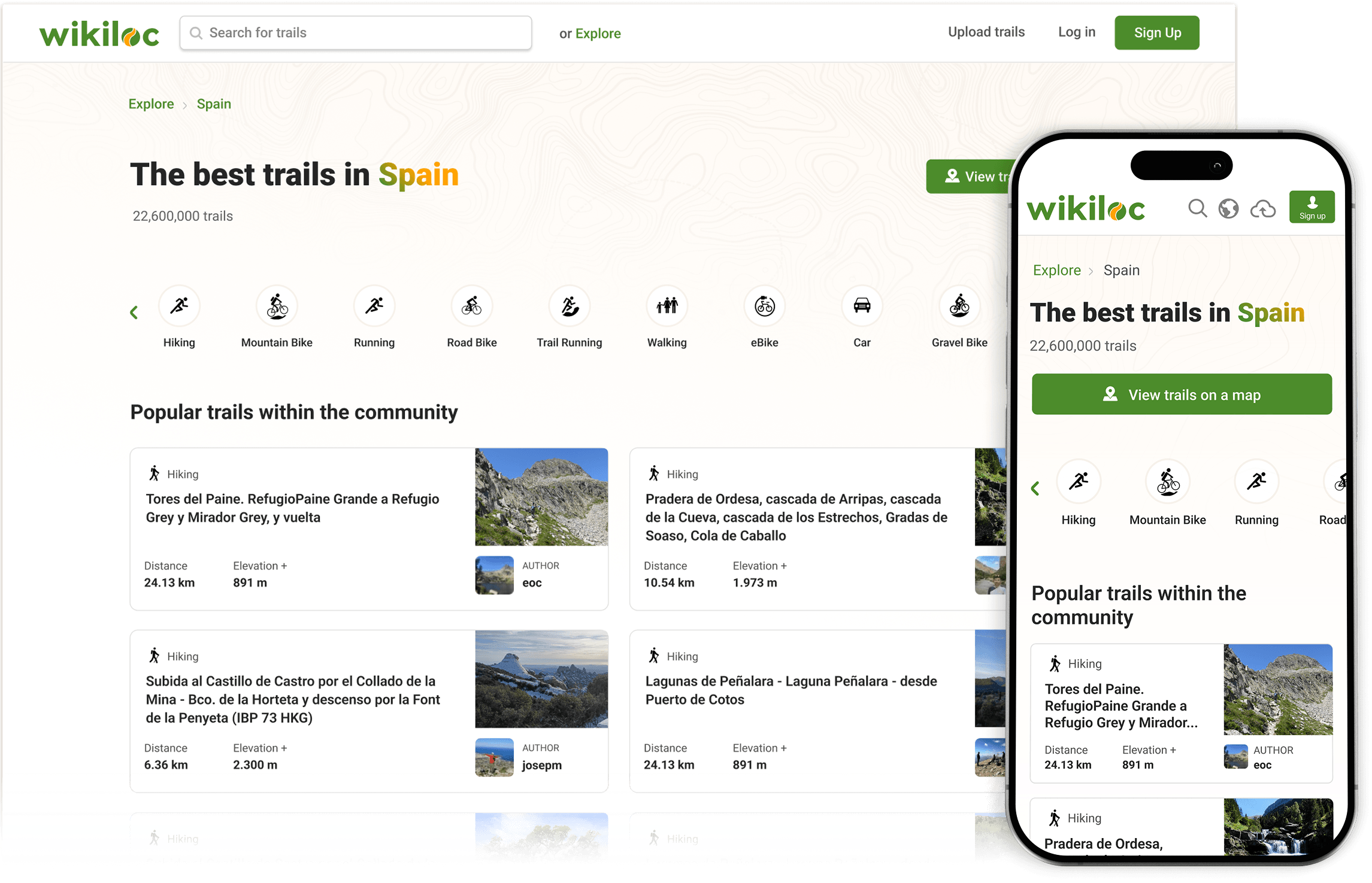 New Wikiloc exploration experience across desktop and mobile