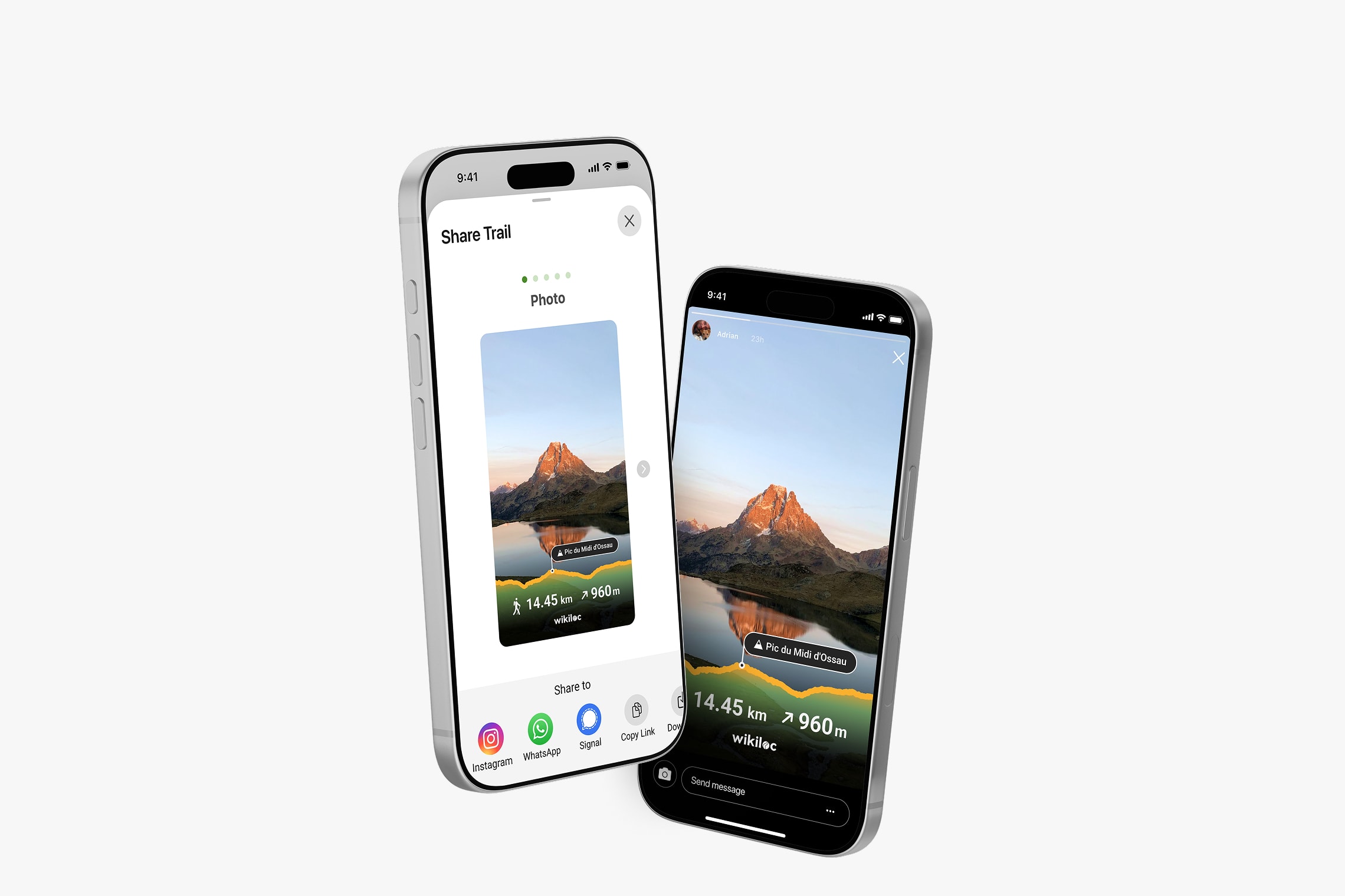 Wikiloc Share Trail flow and Instagram story preview