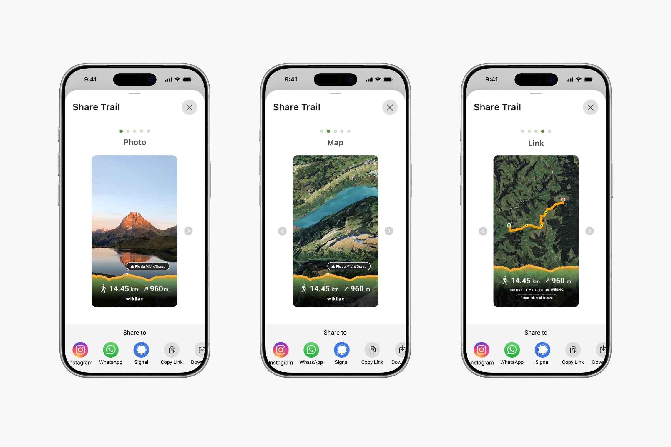 Share Trail flow with Photo, Map and Link templates