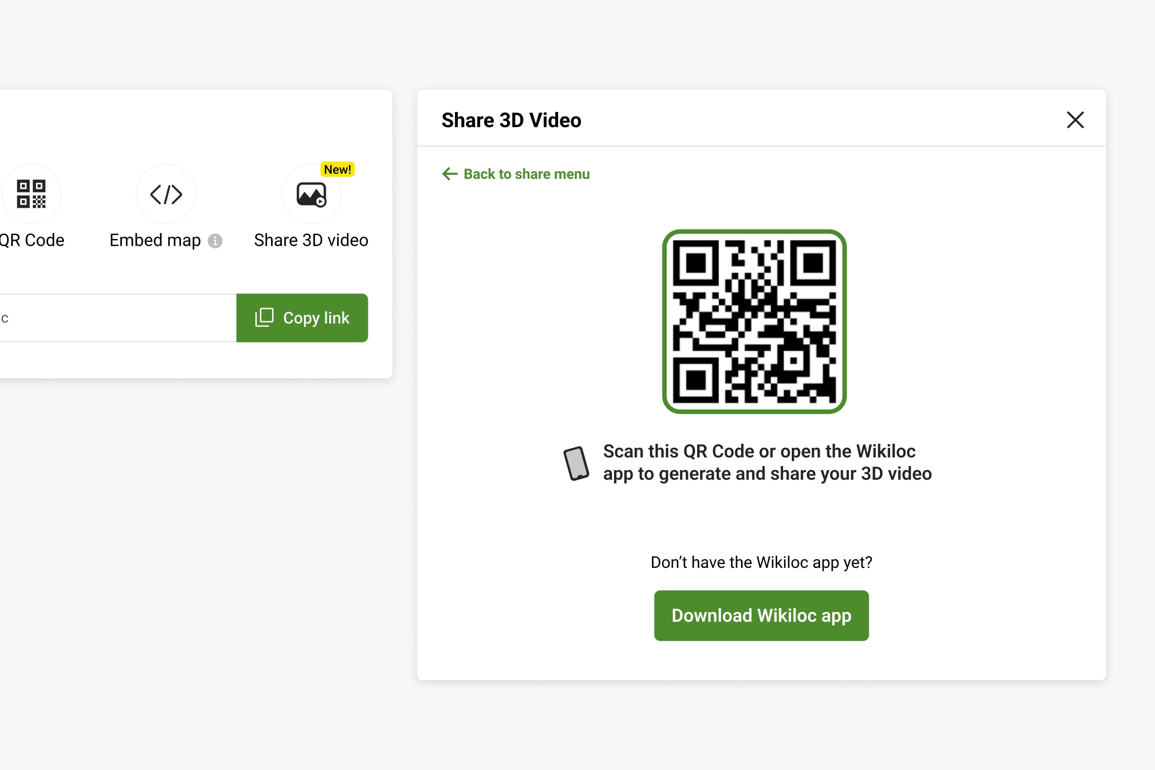 Share 3D Video QR code modal